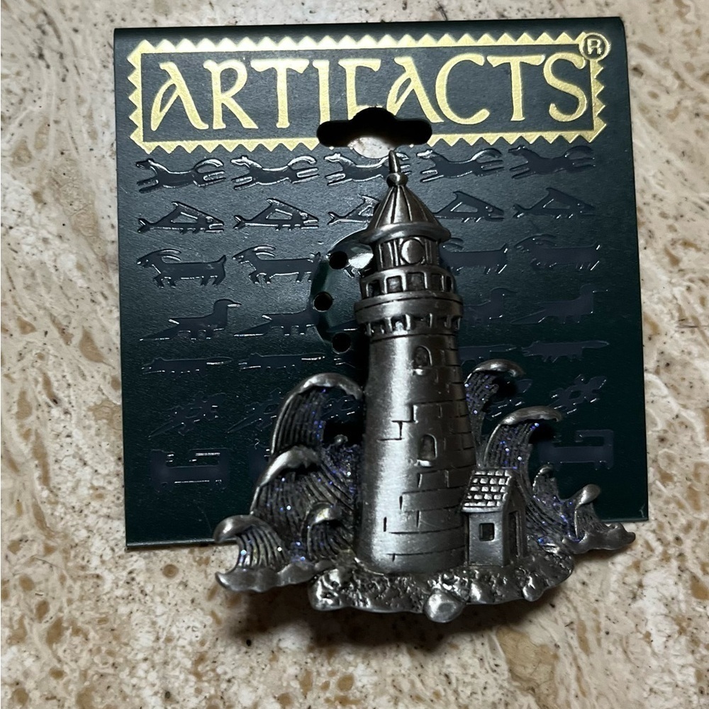 Vintage JJ Glitter Lighthouse Pin NWT
